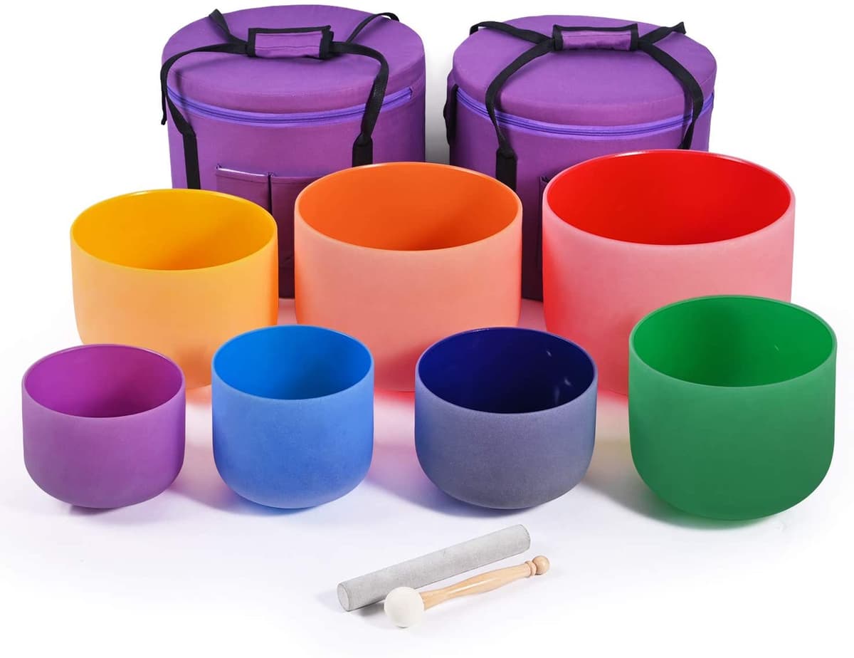 Cvnc Juego De 7 Cuencos De Cristal De Cuarzo Esmerilado De 6 A 12 Pulgadas Curación De Sonido 2 Bolsas De Transporte De Viaje Para Meditación FBA6-12CC