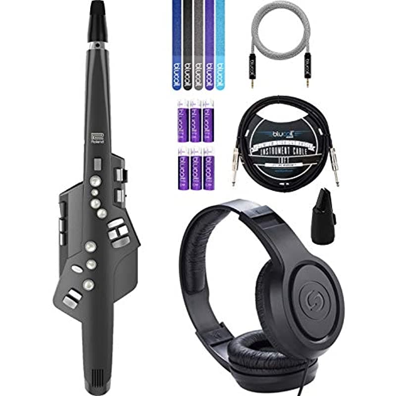 Roland Aerophone Ae-10 Saxofón Digital Bundillo De Grafito Sr350 Auriculares Blucoil 10 'Cable De Instrumento Recto 1 4 Audio Aux Cable 5 Pack De Corbatas De Cable Reutilizables Y 6 Aa Baterías