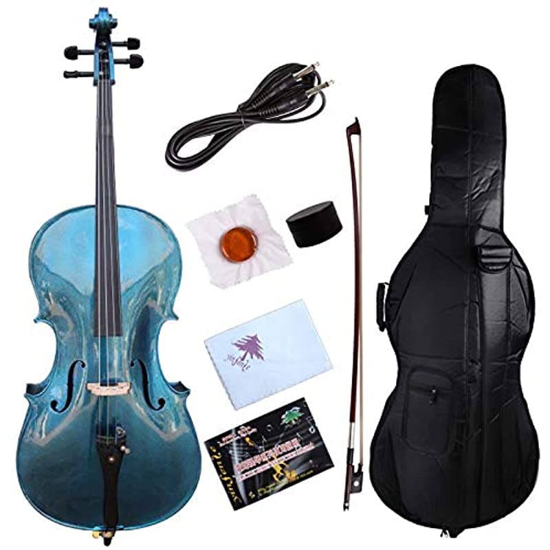 Yinfente Electric Acústica Violonchelo 4 4 Solid Maple Spruce Wood Fittings Sweet Sound Cello Funda Bow Blue