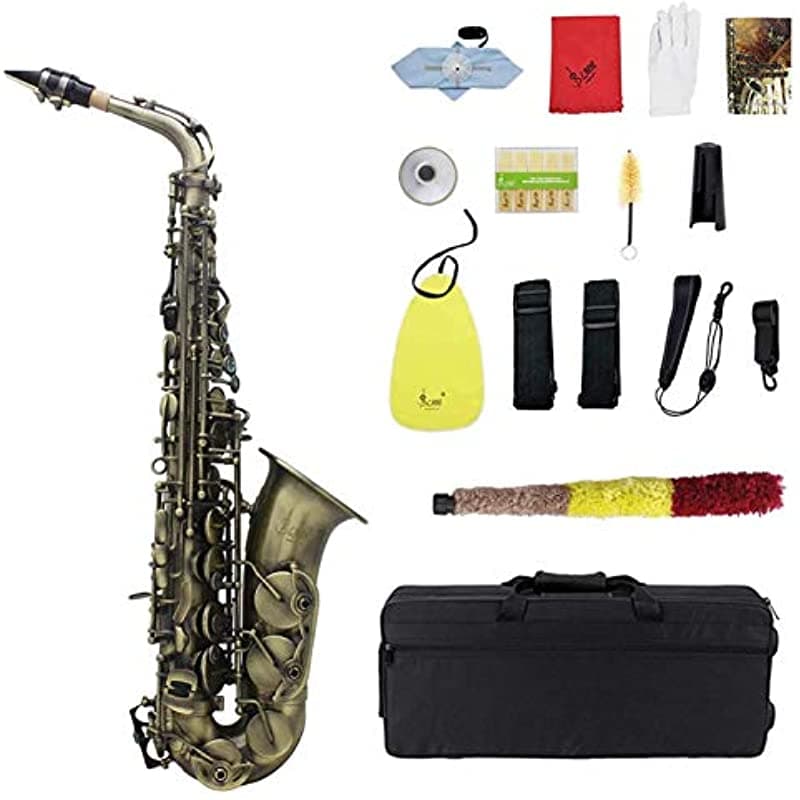 ammoon Saxofón Alto Eb E-Flat Antiguo Saxo de Concha con Estuche Paño de Limpieza Cepillo Grasa saxophones