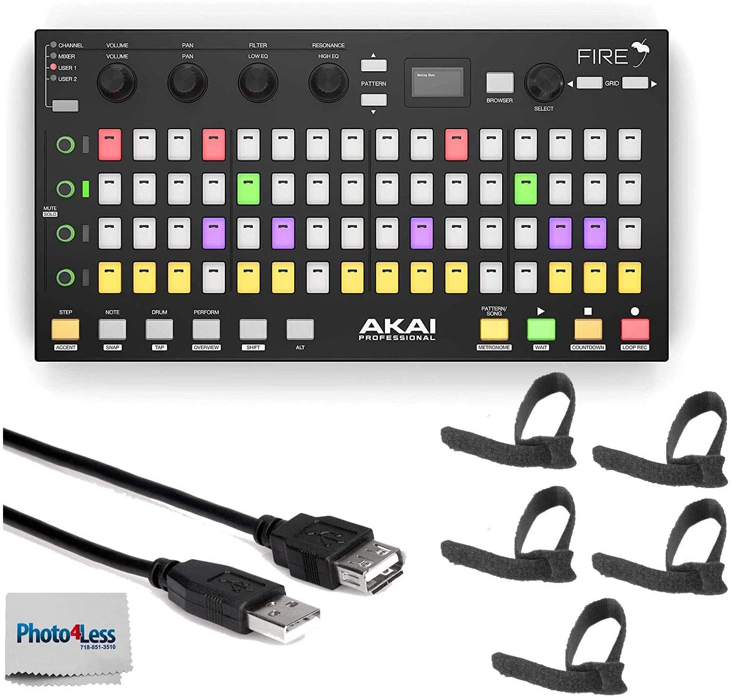 Akai Professional Fire | Controlador de Performance para FL Studio Plug-and-Play Conectividad USB 4 x 16 Matriz de Clips RGB Display OLED y FL Studio Fruity Fire Edition Incluida FIREXUS K1