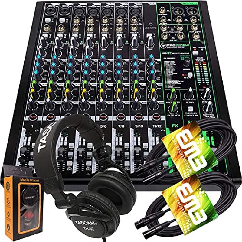 Mackie ProFX12v3 Consola de Mezcla 12 Canales con Efectos y USB + Auriculares Pro, 2 Cables XLR y Soporte de Teléfono Magnético PROFX12V3+TH02+XLR(2)+M