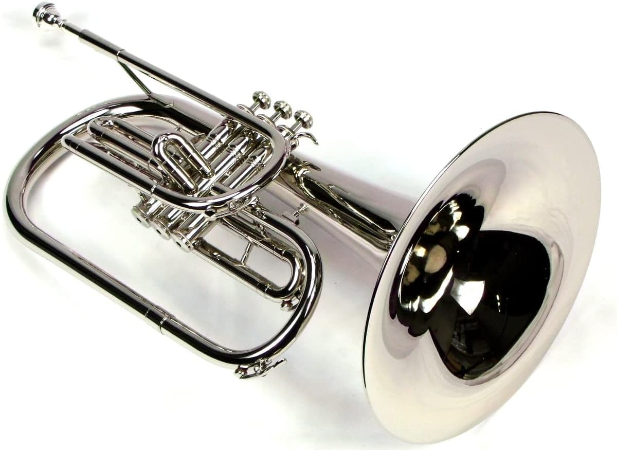 Moz Avanzado Monel Pistons Marching Mellophone Llave De F Con Estuche Y Boquilla Acabado Niquelado