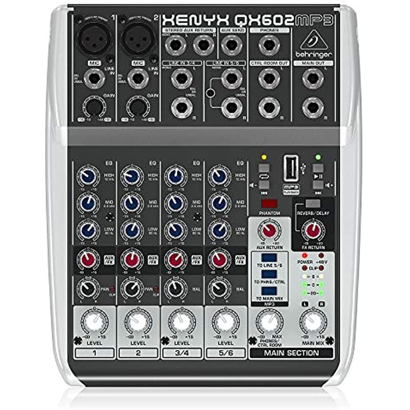 Behringer XENYX QX602MP3 Mesa de Mezclas Analógica con USB y Reproductor MP3 Ideal para Estudios y Puestas en Vivo
