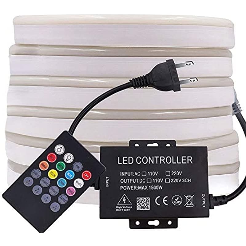 Xunata Led Neón Luz Bluetooth Control Remoto Led Cuerda Luz Ac 110-130V Rgb Impermeabilizante Dimmable 5050 60 Led M Luz Strip Edificio Comercial Al Aire Libre 328Ft 100M LED029US-100
