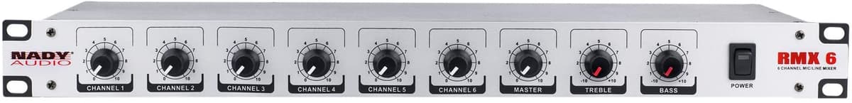 Nady Rmx-6 Rack Mono Micrófono Mezcler Poder Y Controles De Tono Maestres Xlr Y ¼ ”Entradass Y Salidas