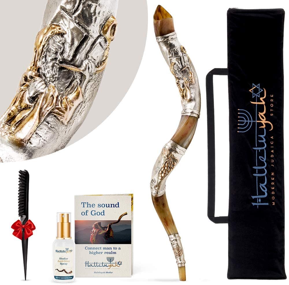 Aleluyah Shofar De Israel-Hombres De Soplador Plateado Kudu Horn Shofar 35-39 Hecho En Israel Por Halleluyah Artists