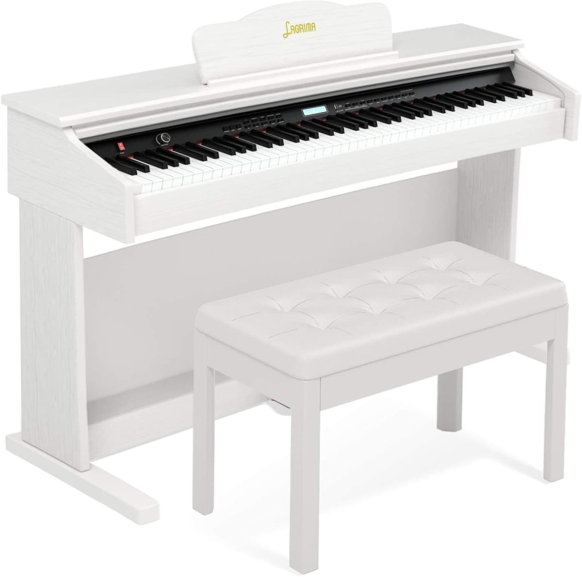Lagrima Piano Digital 88 Teclas Teclado Eléctrico Para Adultos - Set Completo Para 2 Personas Con Banqueta + Atril + Fuente + Pedalera De 3 + Manual De Instrucciones + Jack De Auricular - Blanco