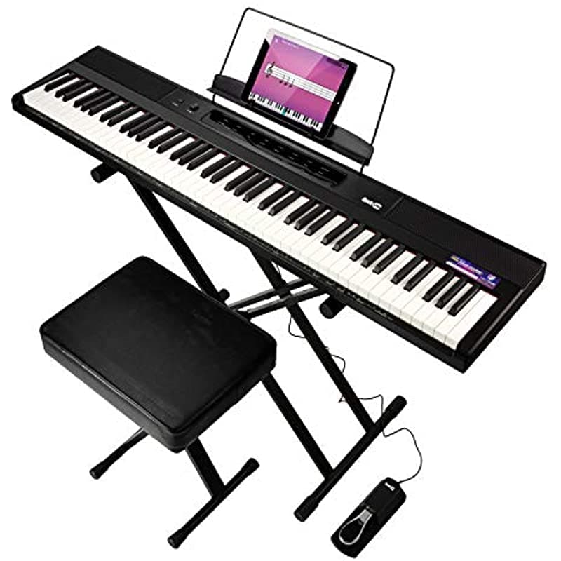 RockJam Piano Digital Para Principiantes De 88 Teclas Con Teclas Semipesadas De Tamaño Completo Fuente De Alimentación Soporte Para Teclado Banqueta Pedal De Sustain Contenido De La Aplicación Simply Piano Y Stickers Para Notas