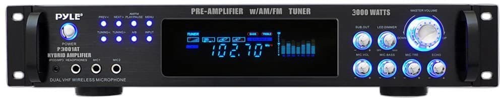 Pyle P3001AT Amplificador De Potencia Multicanal Bluetooth 3000W Audio Rack Mount Parlante Hogareño Receptor De Sonido Estéreo Radio FM USB Auricular RCA Micrófono Dual Echo LED Streaming Inalámbrico