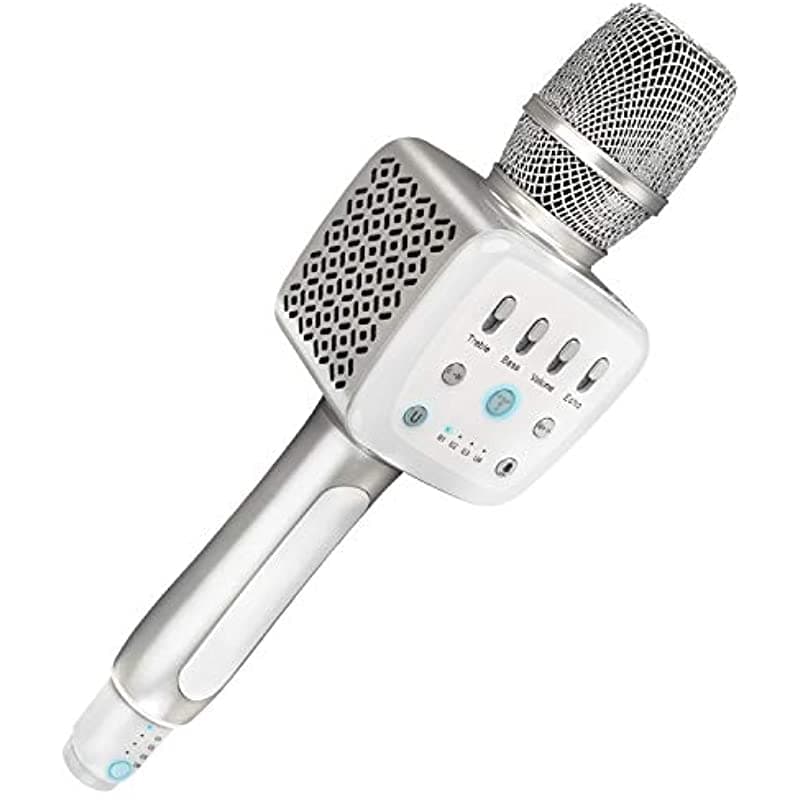 Tosing V2 Inhalmbrico Bluetooth Karaoke Micrófono , Volumen Más Fuerte 10W Potencia Más Bajo 3-In-1 Portátil De Mano Doble Parlante Micrófono Iphone Ipad Pc Silver