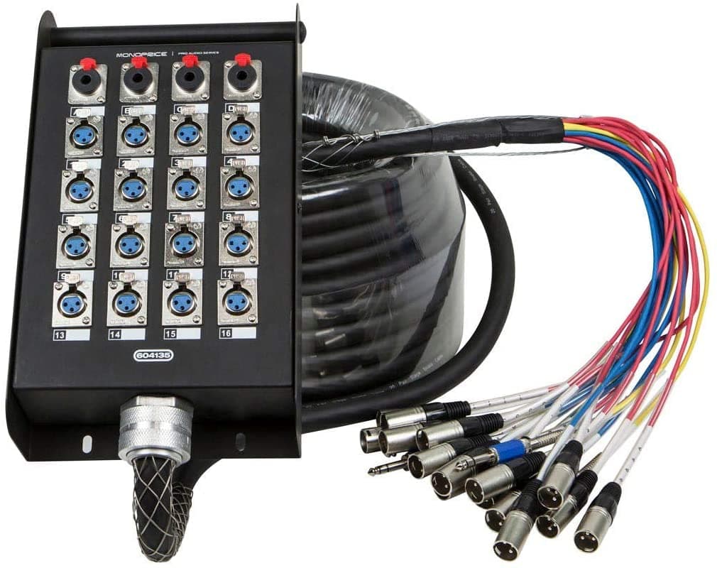 Monoprice 20-Channel Snake & 16 XLR x 4 TRS Stage Box - Con 16 Conexiones de Salida y 4 de Entrada, 100 Pies, Negro 604135