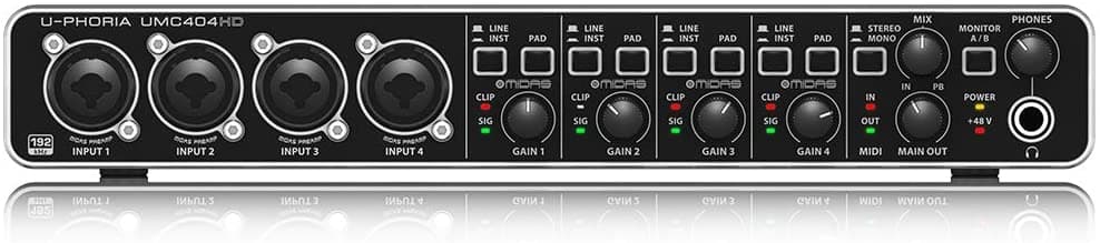 Behringer Umc 404Hd Audiophile 4X4 24 Bit 192 Khz Usb Audio Midi Placa Midas Miclifiers Black