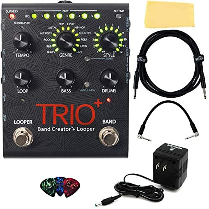 DigiTech Trio+ Band Creator + Looper - Pedal bundle, fuente, cable de instrumento, cable patch, púas y paño Austin Bazaar TRIOPLUS-COMBO-STD
