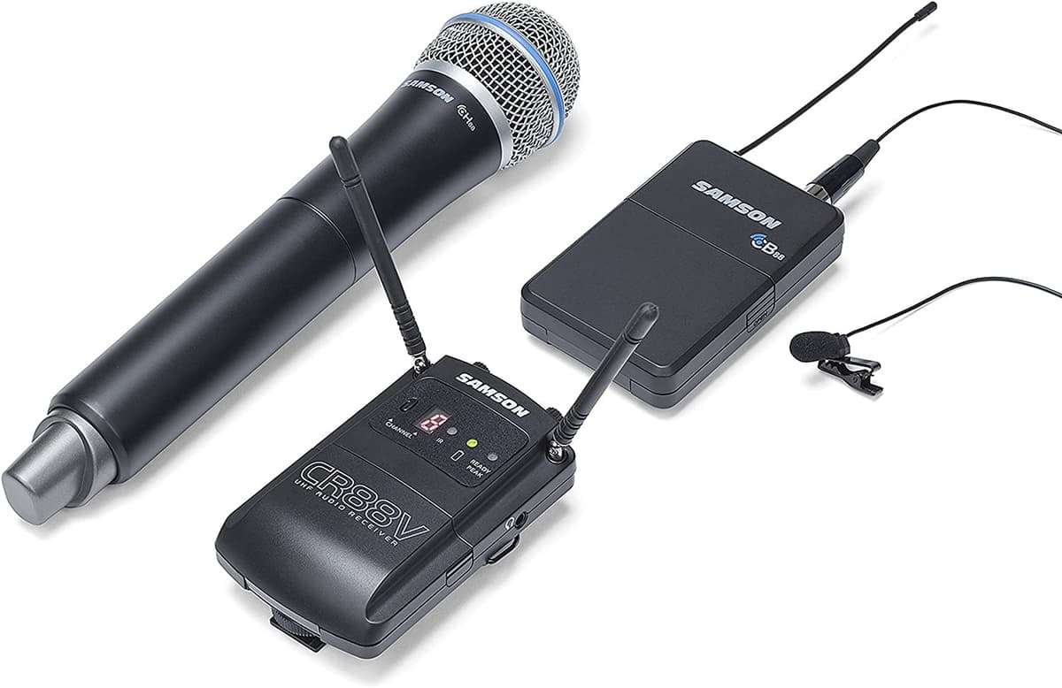 Samson Concert 88 Camera Combo - Sistema inalámbrico con micrófono dinámico Q8 y micrófono lavalier LM10, canal K SWC88VBH108 K