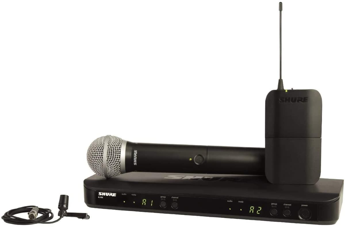 Shure BLX1288/CVL Sistema de Micrófono Inalámbrico de Doble Canal con PG58 de Mano y CVL Lavalier BLX1288/CVL-J11