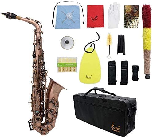 Ammoon Alto Saxofon Eb E-Flat Sax Antique Finish Bendshell Case De La Caja De La Llave Correa De Tela Cepillo EWN4036576537820RN