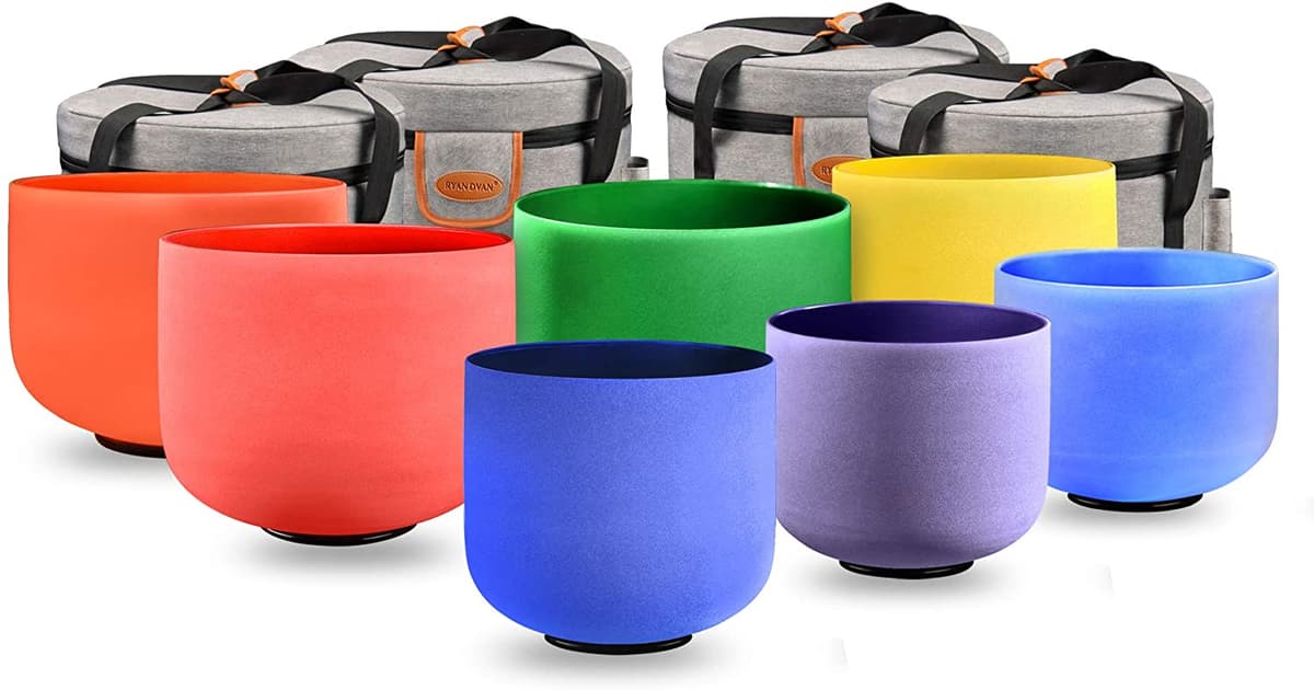 Ryan Dvan 7-9 Pulgadas De Chakra De Color De 7 Pulgadas De 7 Tazones De Canto De Cristal Cajones De Transporte De Servicio Pesado Y Canting Bowl Mallet Leed Speakers 7-9 Pulgadas 7 Piezas De Tazón De Canto Coloreado