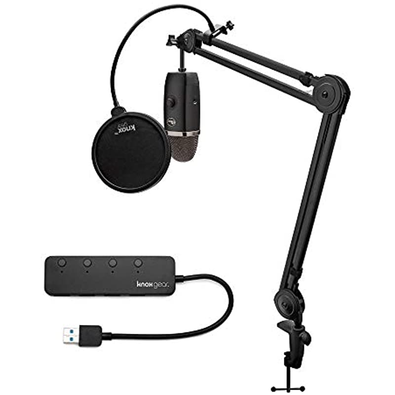 Blue Microphones Yeti X - Micrófono Usb (Gris Oscuro) Con Brazo Knox Gear Boom Filtro Pop Y Concentrador Usb 3.0 De 4 Puertos (4 Artículos) AYETI-XK2