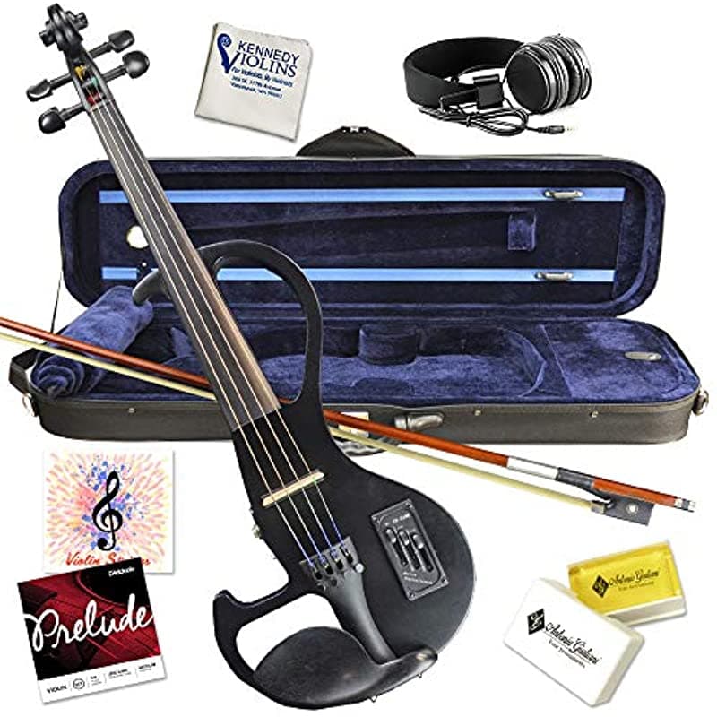 Conjunto De Violín Eléctrico Con Borde Bunnel 4/4 Tamaño Completo (Transparente) (Negro) De Alta Calidad Con Funda De Transporte Y Accesorios Conector Para Auriculares Pastilla Piezoeléctrica De Cerámica - De Kennedy Violins
