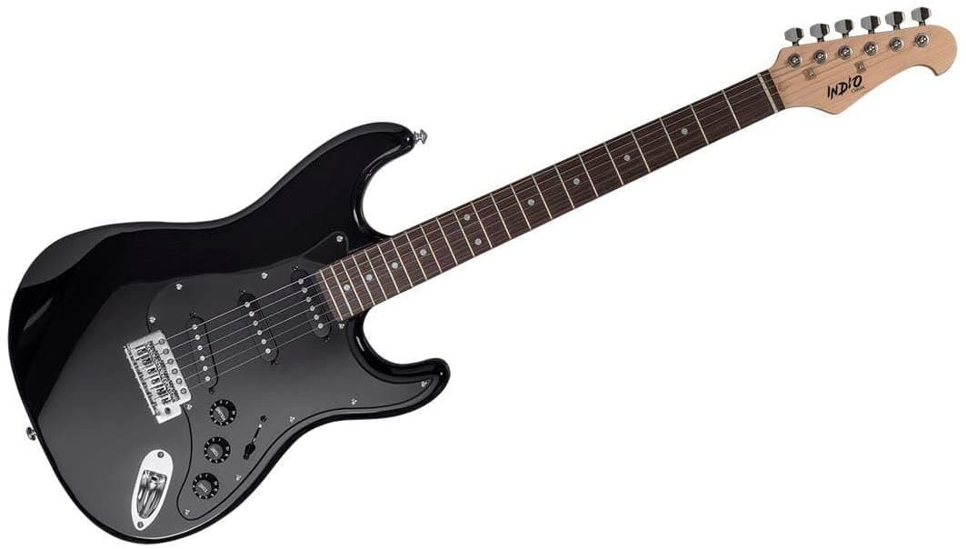 Monoprice Cali Classic Guitarra Eléctrica Black 6 Cuerdas Cuerpo Sólido De Doble Corte Sss Pickups Sss Full-Range Funda Perfect Beginners Indio Series 610160