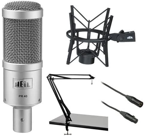 Heil Sound PR 40 Paquete de Micrófono de Estudio Cardioide Dinámico con Araña Antivibración PRSM (Negro) Brazo de Transmisión de Dos Secciones y Cable de Micrófono PR40-Bundle2