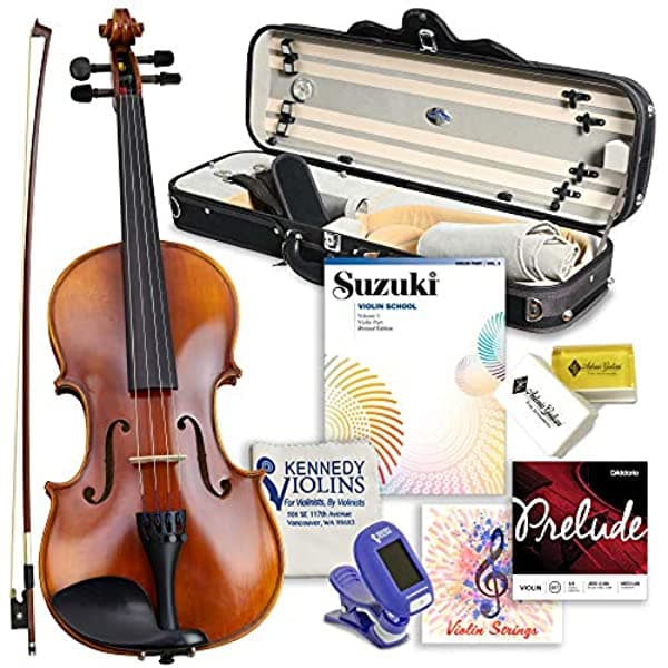 Violines Antonio Giuliani Primo 3/4 Tamaño Bundle Por Kennedy Violins - Estuche De Transporte Y Accesorios Incluidos - Accesorios De Madera De Arce Maciza Y Accesorios De Ébano