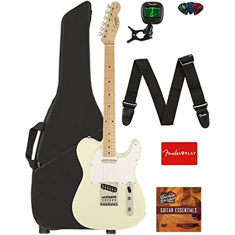 Fender Squier Affinity Telecaster Arctic White Pack con Funda Afinador Correa Púas y DVD Instructivo de Austin Bazaar 0310202580-COMBO-DLX