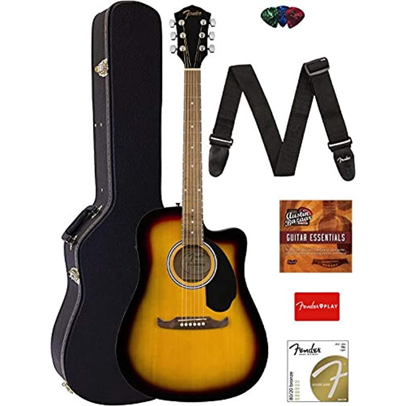 Fender FA-125CE Sunburst - Guitarra Acústica-Electroacústica con Estuche, Correa, Cuerdas, Púas y Clases Online 0971113532-COMBO-DLX