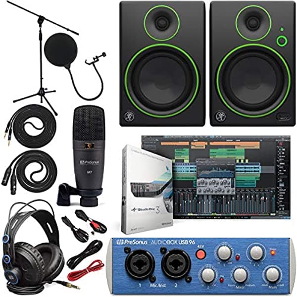 Presonus Audiobox 96 Interfaz De Audio (Puede Variar Azul O Negro) Paquete Completo De Estudio Con Studio One Artist Software Pack Con Mackie Cr3 Pares De Monitores De Estudio Y Cables De Instrumentos De 1/4"