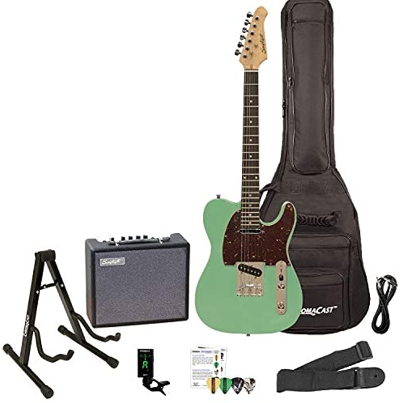 Sawtooth Et Serie Guitarra Eléctrica Kit Surf Green Tortoise Shell Pickguard Incluye 10W Amp Y Accesorios De Cromacast ST-ET-SGRT