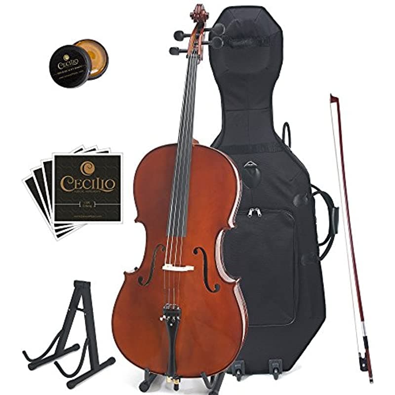 Cecilio Cco-500 Ebony Flamed Wood Celo Duro Y Soft Case Bow Puente De Rosca Y Juego Adicional De Cuerdas Tamaño 1 2 1/2CCO-500