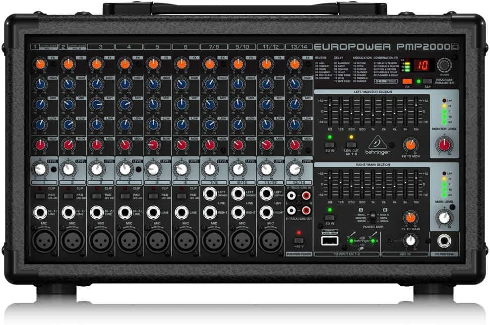 Behringer PMP2000D Consola Potenciada 2000W 14 Canales Mezclador DJ Profesional