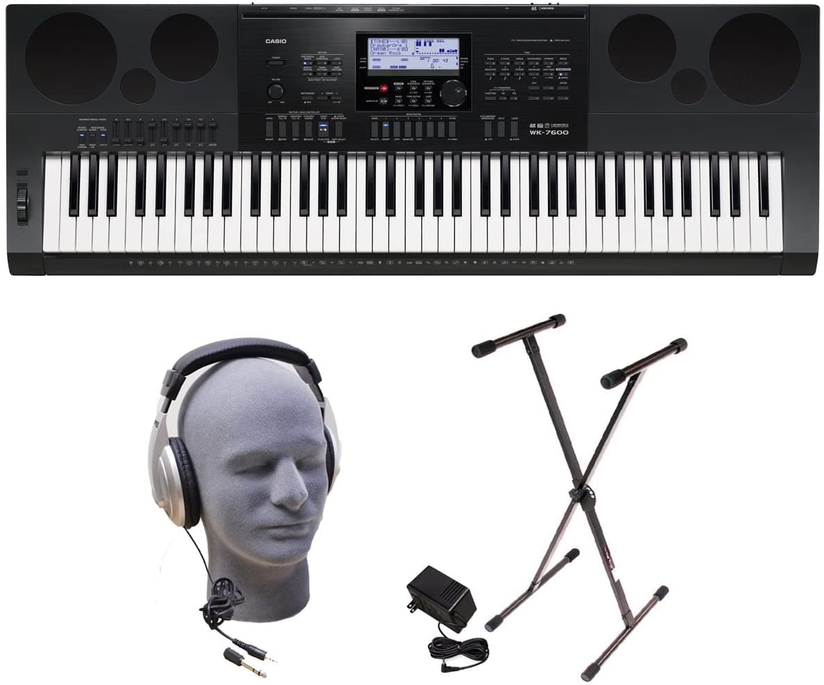 Casio Wk-7600 Ppk 76 Key Premium Portátil Teclado Paquete Auriculares Stand Y Fuente
