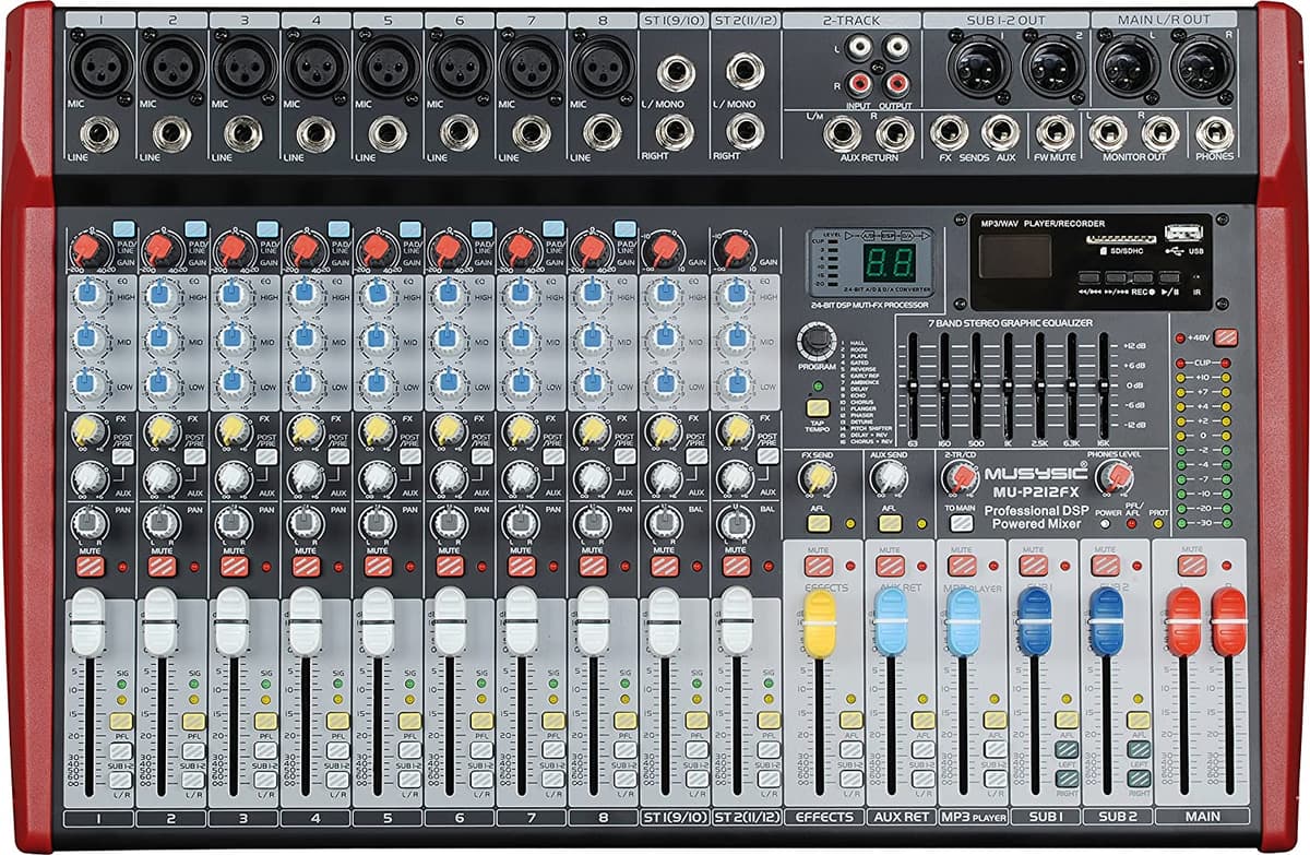 Musysic Mezclador De Potencia Profesional De 12 Canales 8000 Vatios Procesador Fx De 24 Bits Mu-P212Fx