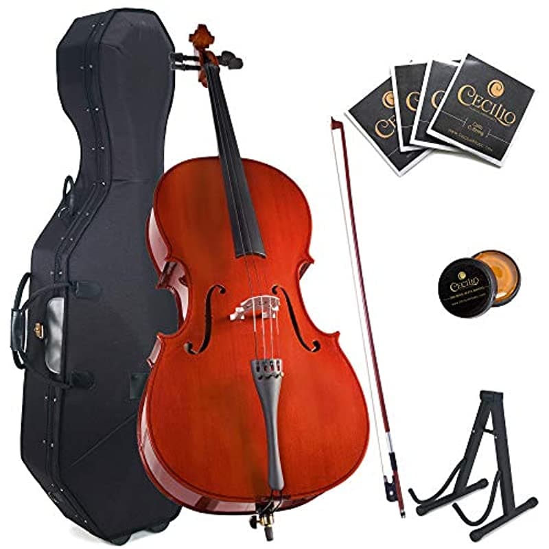 Cecilio Violonchelo de estudiante tamaño 4/4 (tamaño completo) con estuche rígido y funda blanda soporte arco colofonia puente y juego extra de cuerdas 4/4CCO-100