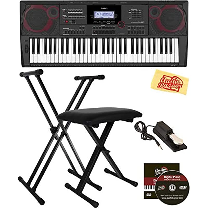 Casio Ct-X5000 61-Key Teclado Bundle Stand Bench Sostense Pedal Austin Bazaar Dvd Y Pudizador De Pulsión CT-X5000-COMBO-DLX