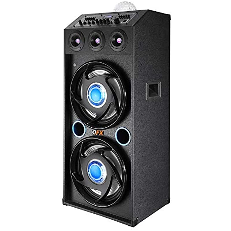 Qfx Sbx-412207Bt Altavoz De Suelo De Gabinete Bluetooth | Woofers Dobles Tws De 12 Pulgadas Tweeters 3X 1 | Con Amplificador Integrado Luces Led De Fiesta Asas Y Ruedas | Azul SBX-412207BTBL