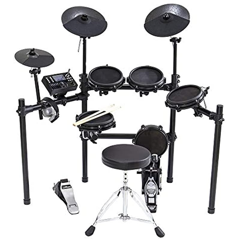 ZHRUNS Batería Electrónica Kit Heavy De Malla 8 Piezas Mesh Kit De Metal Rack Y Trono De Batería 300 Sonidos 30 Pistas Para Tocar Encima Carga De Muestras Y Conectividad MIDI USB Electronic Drum Set