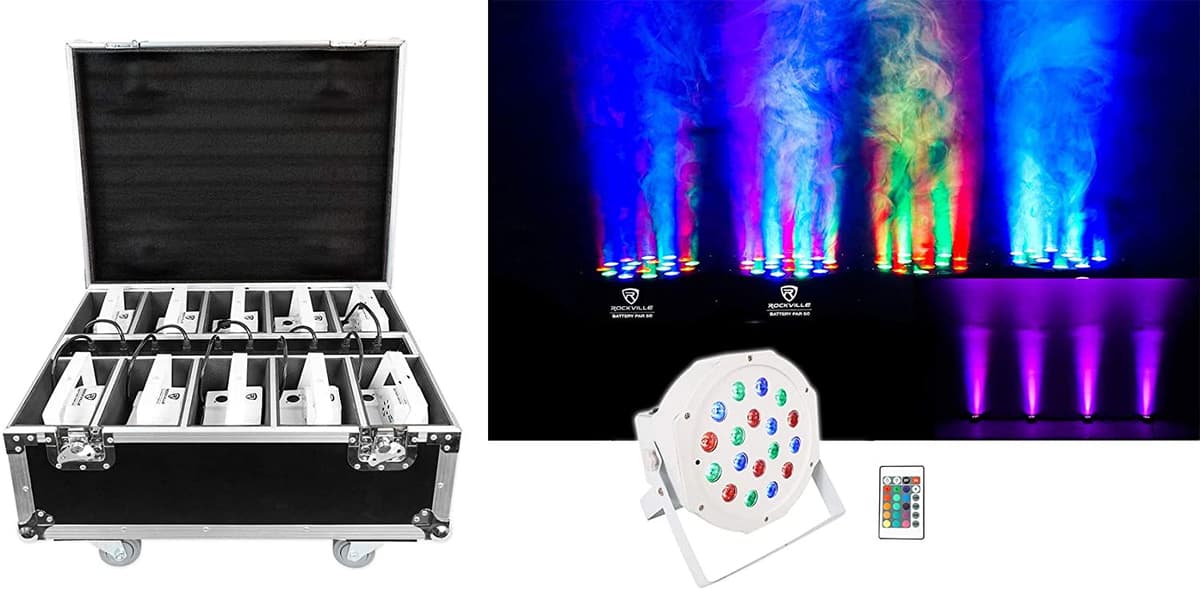 Rockville Bateria Par Pack 50 White 10 Recargable Wash Luces+Case De Carga BATTERY PAR PACK 50 WHITE