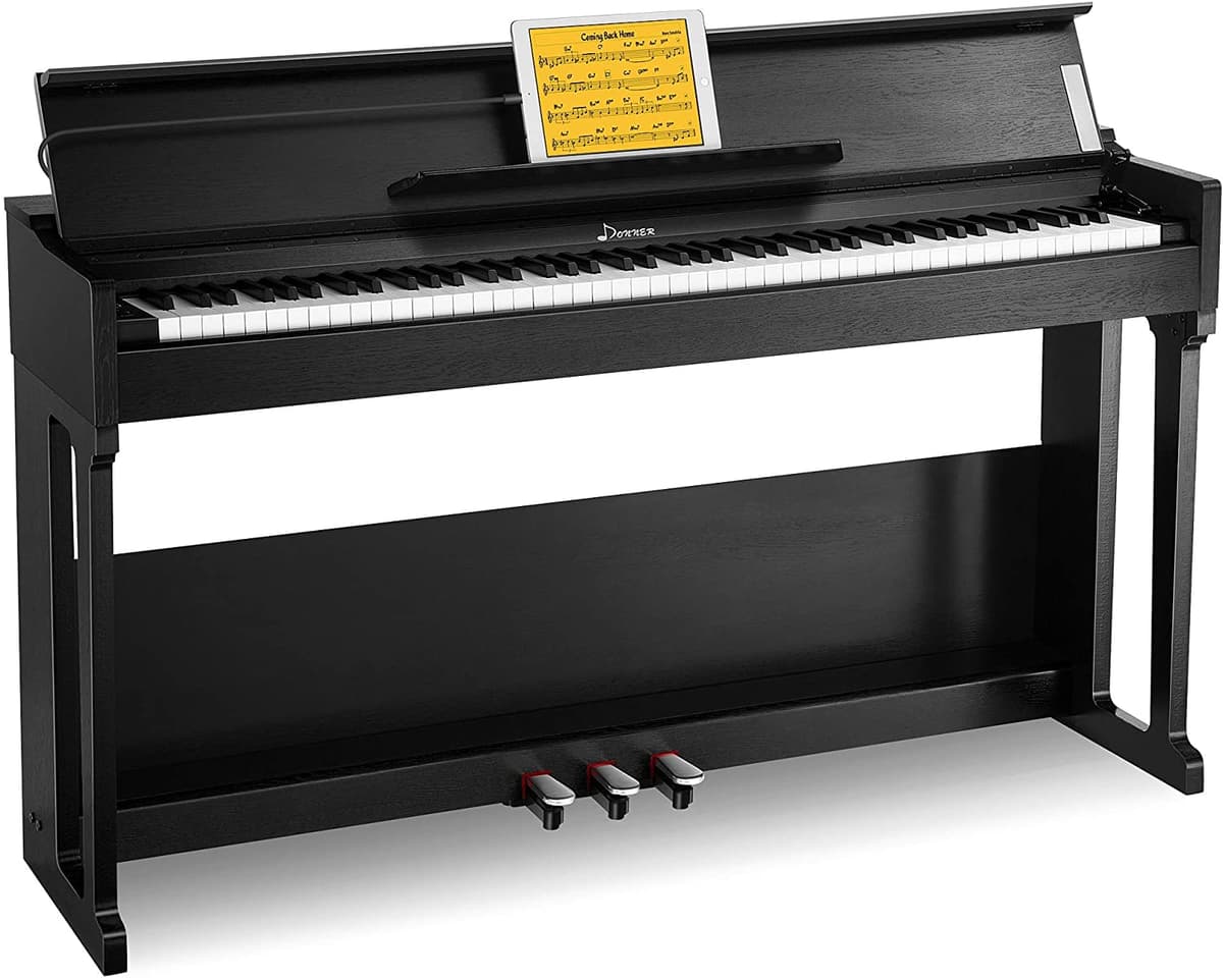 Donner DDP-90 Piano Digital 88 Teclas Contrapesadas, Ideal para Principiantes y Profesionales, Conexión PC/Tablet/Celular, Tres Pedales