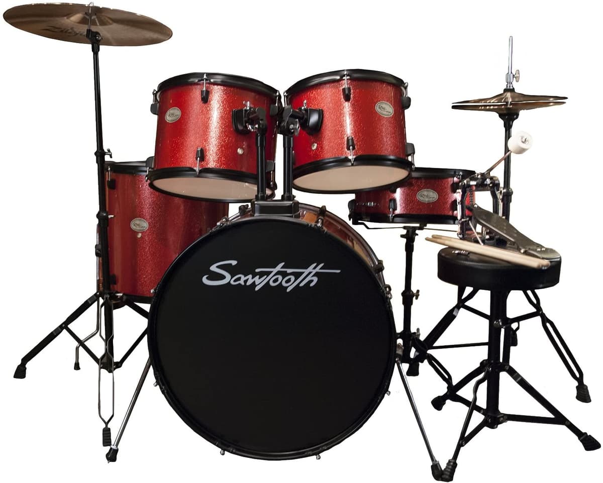 Rise By Sawtooth Estudiante De Batería De Batería Bonus Zildjian Planet Z Platillo Crimson Red Sparkle Pack Zbt Pack St-Rise-Ds-Rs-Kit-2