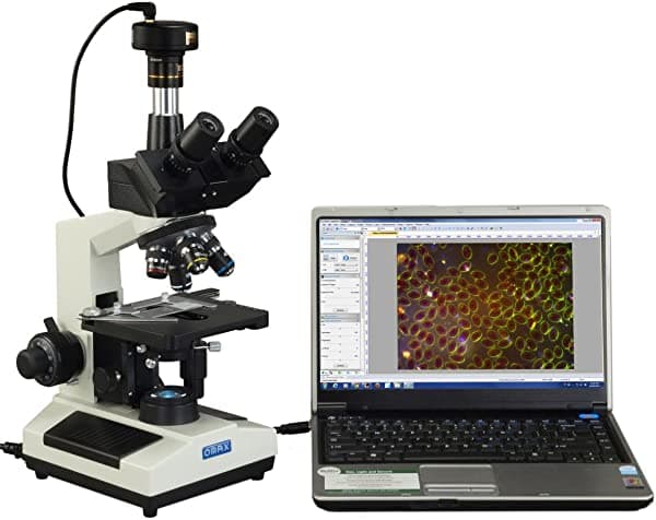 OMAX M837L Series - Microscopio trinocular de campo oscuro por inmersión y cámara digital USB 2.0 de 9MP - 40X-2500X - Microscopio compuesto coaxial con luz LED M837ZL-A191BD-C90U