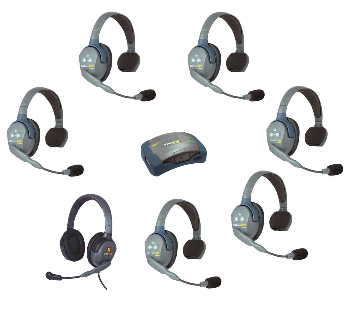 EARTEC HUB 7-SMXD | Sistema inalámbrico para 7 personas con 6 diademas Simplex y 1 diadema Max 4G doble, intercomunicación full dúplex, manos libres para producción, eventos y video