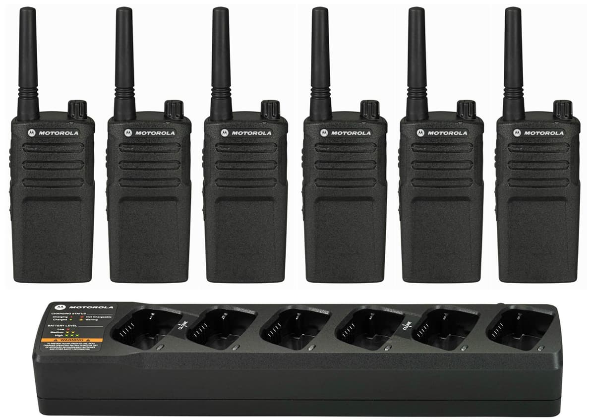 Motorola Solutions RMU2040 6-Pack con Cargador Múltiple Radio de Dos Vías UHF 99 Frecuencias Exclusivas para Negocios Digital Sin Pantalla