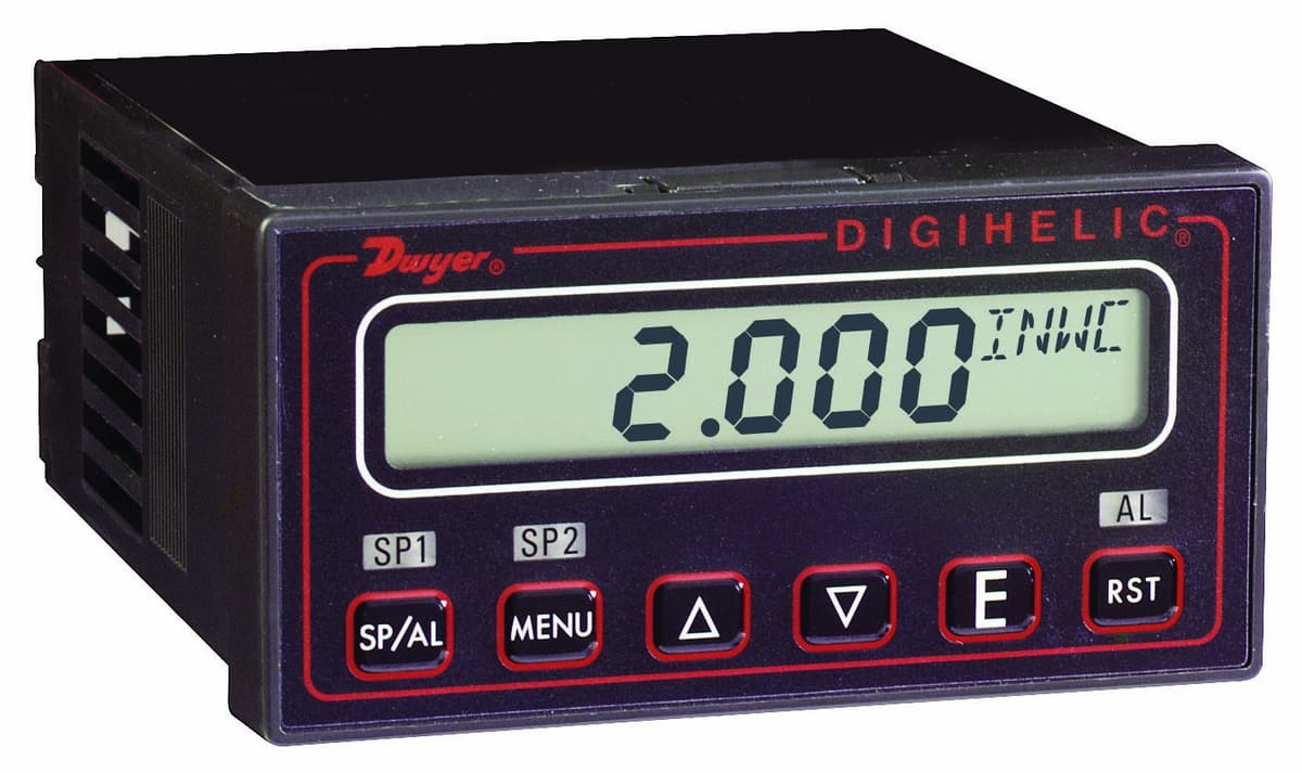 Dwyer Digihelic DH-004 Controlador de Presión Diferencial, Rango Estándar 1" H2O, Serie DH, Alta Precisión, Montaje Panel, Salidas Relé/4-20 mA