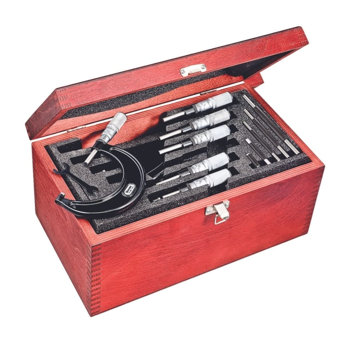 Starrett ST436.1CXFLZ Micrómetro Externo Set, tambor con fricción de una pieza, armazón cónico, acabado cromo satinado, ajuste rápido, rango 0-6", graduaciones 0.0001"