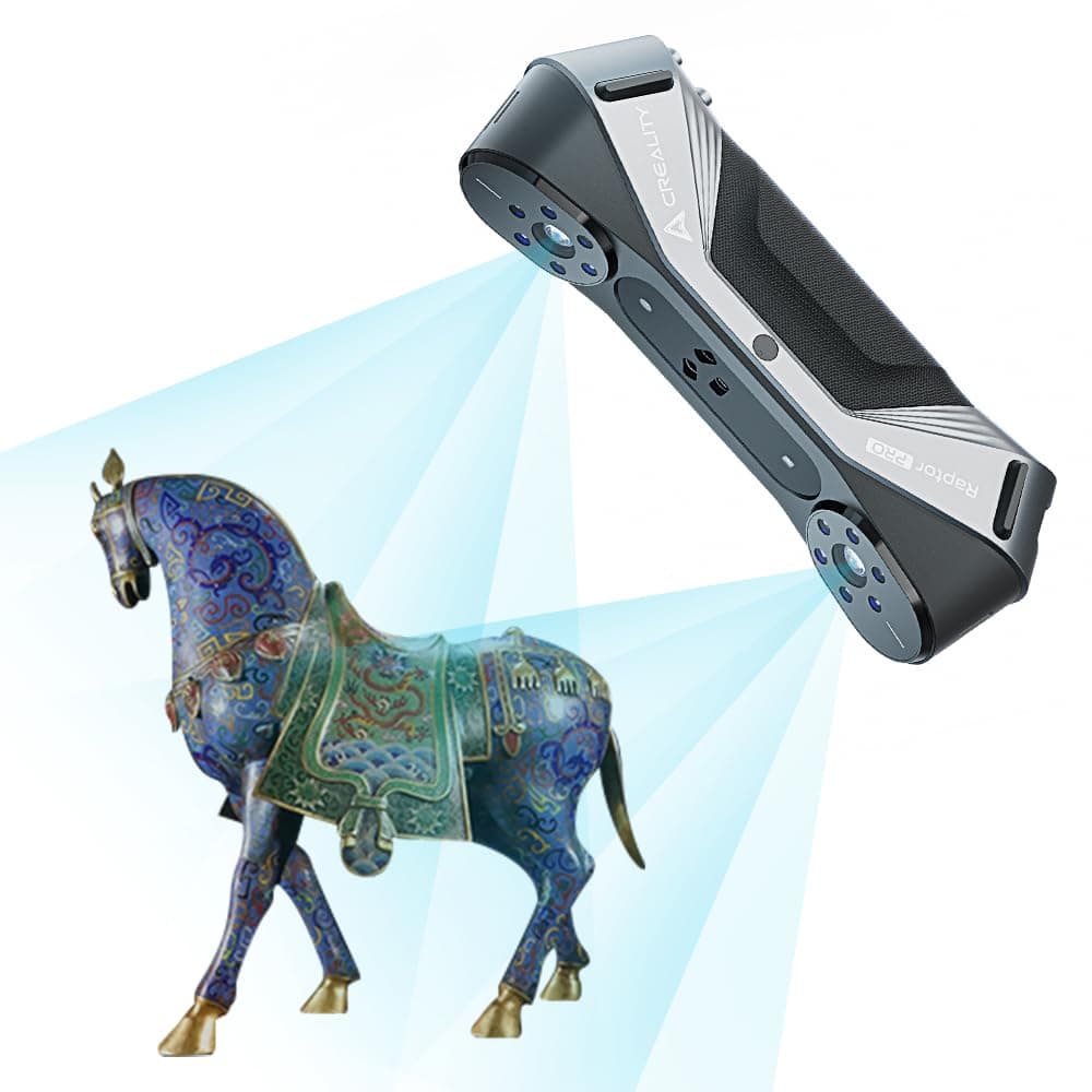 Comgrow Creality CR-Scan Raptor Pro Escáner 3D, precisión 0.02 mm, 22+7 láser azul, 60 fps alta velocidad, objetos de 5 mm a 4 m, escaneo a color 24 bits, compatible con Windows y macOS