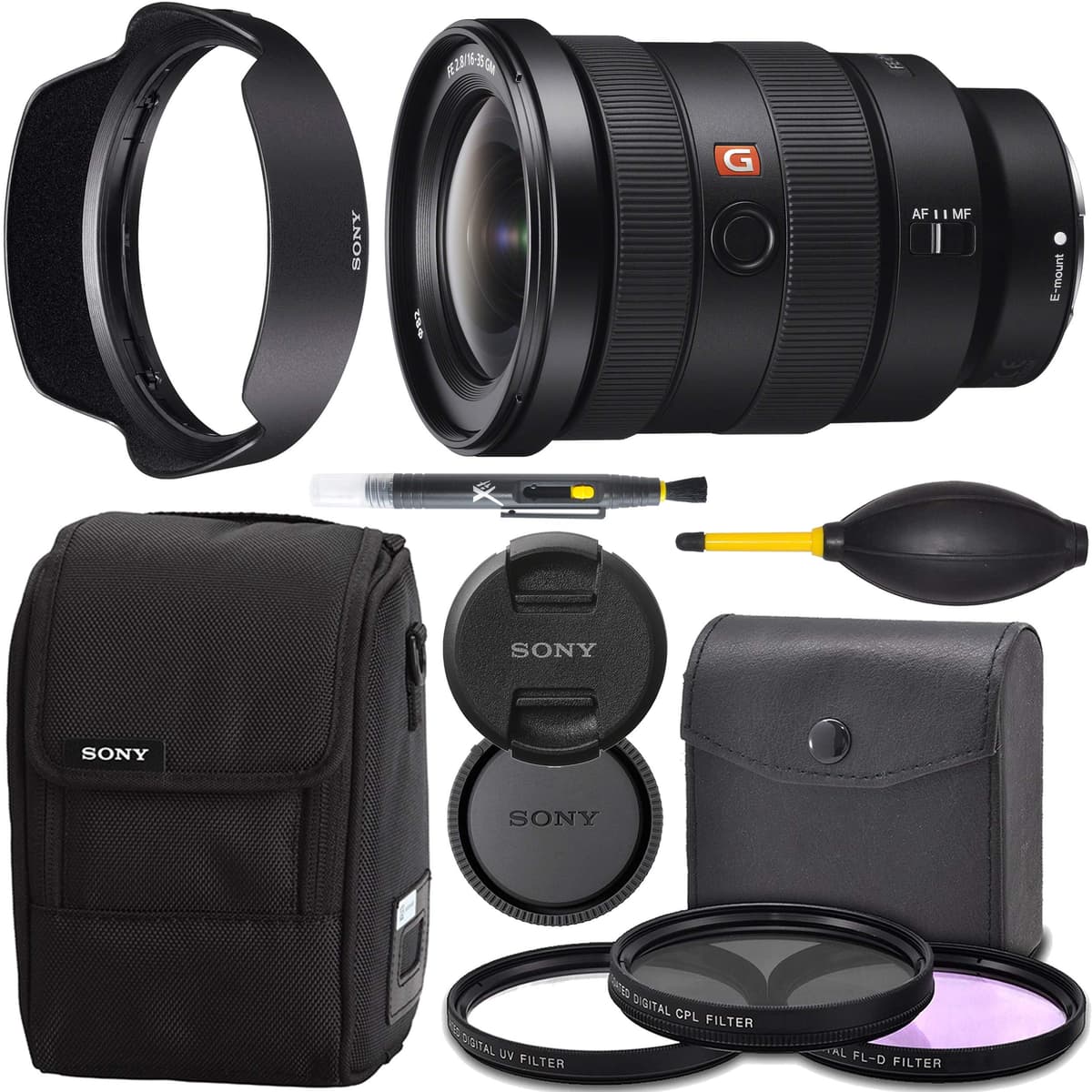 AOM Sony FE 16-35mm f/2.8 GM SEL1635GM - Lente Full Frame gran angular, apertura rápida, ideal para foto y video, versión internacional (1 año de garantía) + Kit Pro Starter Bundle SNFE163528GMJK