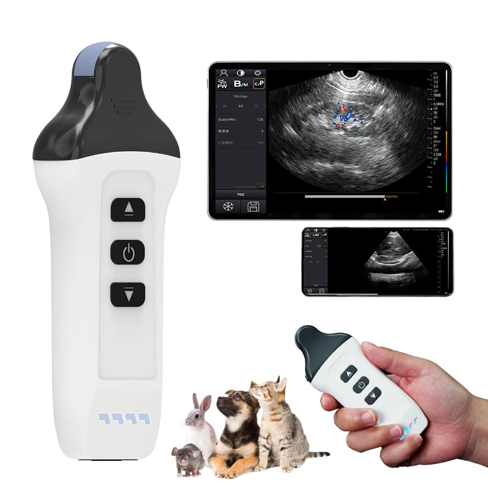 DAWEI DAWEIanimed DW Ecógrafo Doppler Color Inalámbrico 6.0MHz Micro-Convexo, Ultrasónico Portátil para Android y iOS, Escáner de Ultrasonido de Mano para Gato, Perro y Animales Pequeños